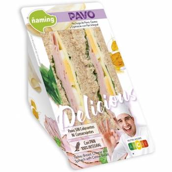 Sandwich integral de pavo, queso y espinacas Delicious Ñaming 200 g.