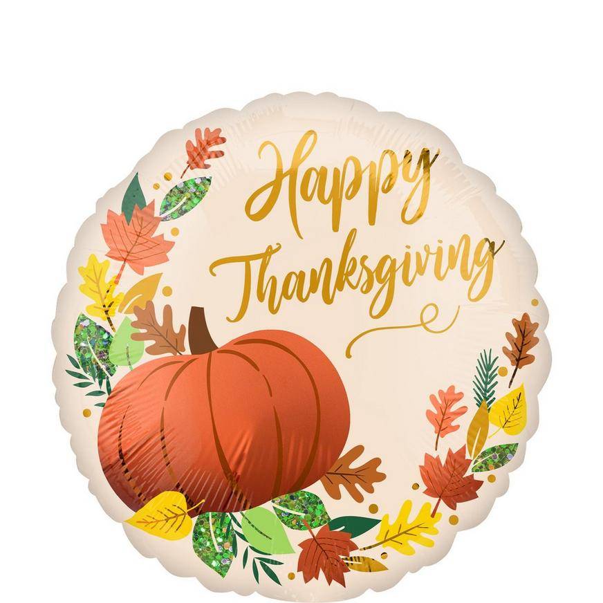 Uninflated Fall Pumpkin Thanksgiving Round Foil Balloon, 17in