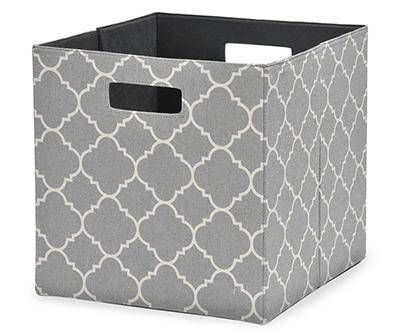 Stratford Damask Fabric Bin, Gray & White