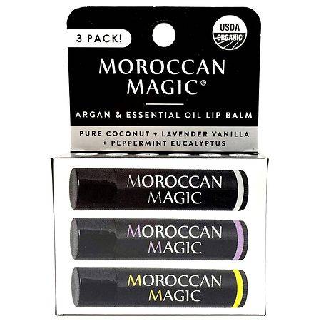 Moroccan Magic Lip Balm Coconut, Lavender Vanilla, Peppermint Eucalyptus - 0.15 oz x 3 pack