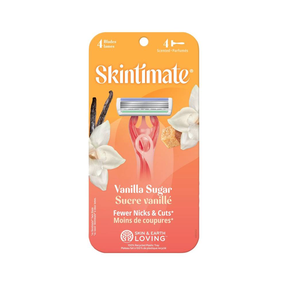 Skintimate Vanilla Sugar Exfoliating 4-Blade Disposable Razors, 4 Ct