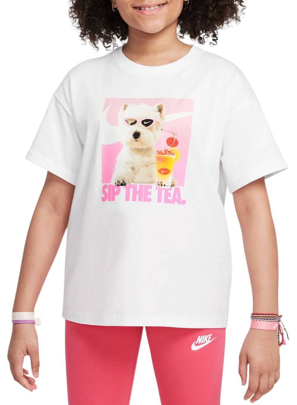 Nike Girls Tea Sip Photo Graphic T-Shirt (White, M)