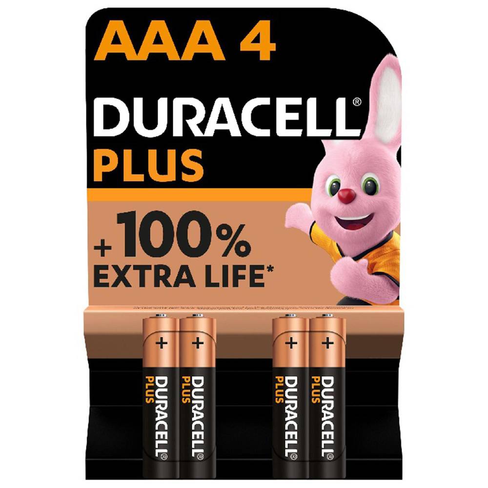 Duracell Plus AAA Alkaline Batteries, LR03 - Pack of 4