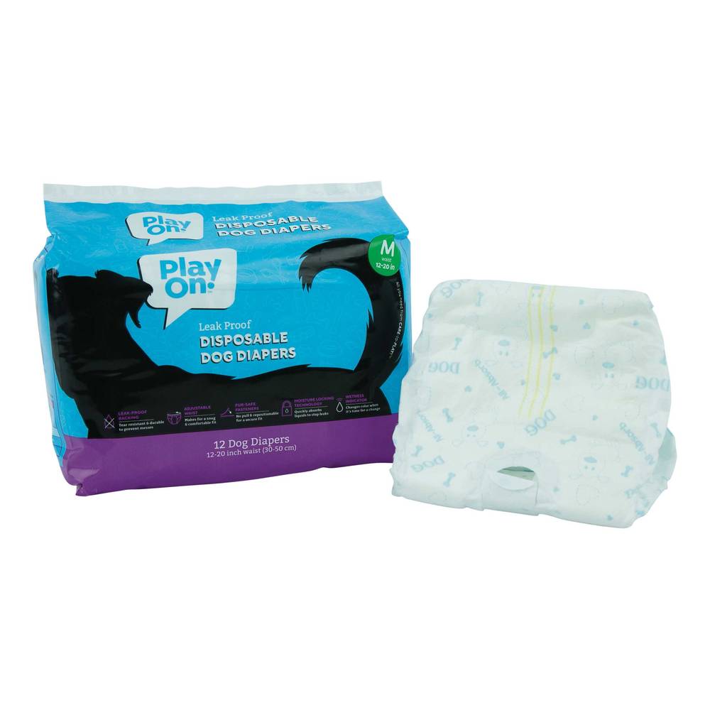 Play On Leak Proof Disposable Dog Diapers, Medium (12 ct)