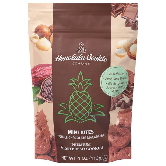 Honolulu Cookie Company Premium Double Chocolate Macadamia Shortbread Cookies Mini Bites