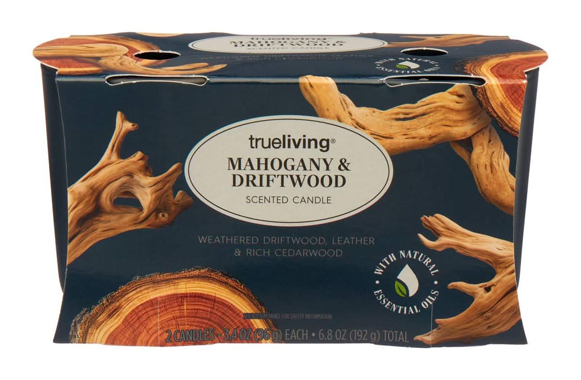 TrueLiving Scented Candles, Mahogany & Driftwood (2 x 3.4 oz)