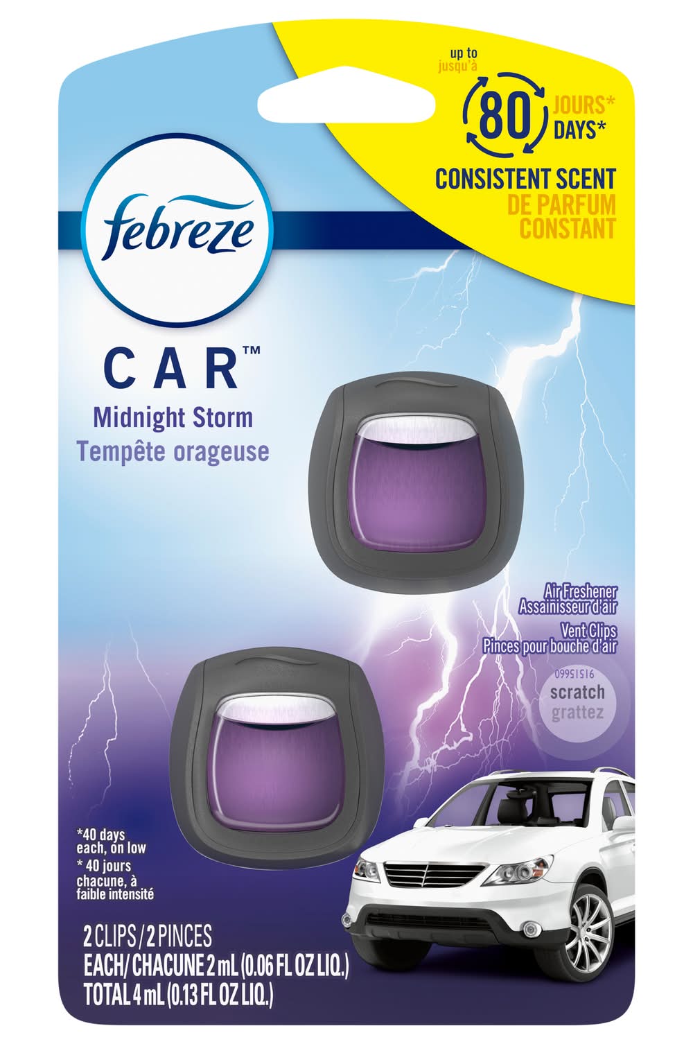 Febreze Car Air Freshener Vent Clips, Midnight Storm (2 x 2 ml)