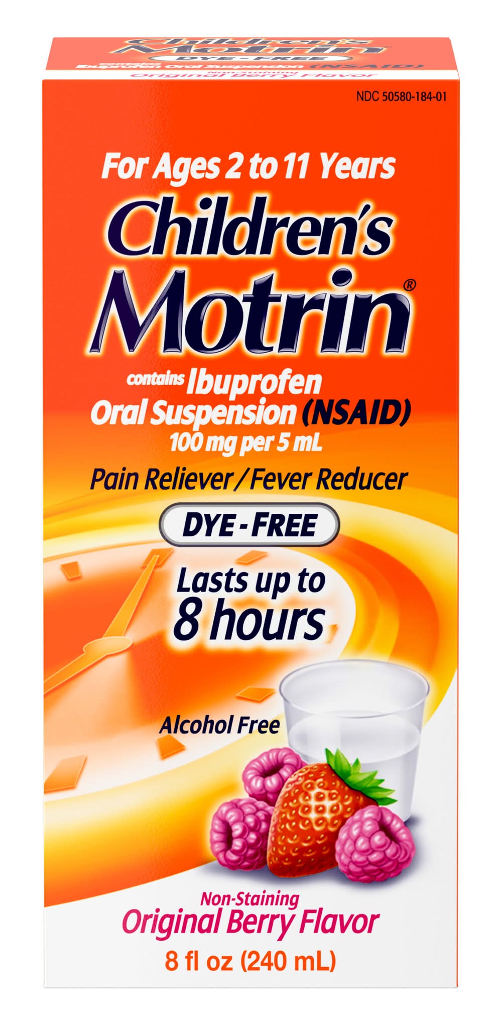 Motrin Children's Dye Free Ibuprofen Oral Suspension Pain Reliver 100 mg, Berry (8 fl oz)