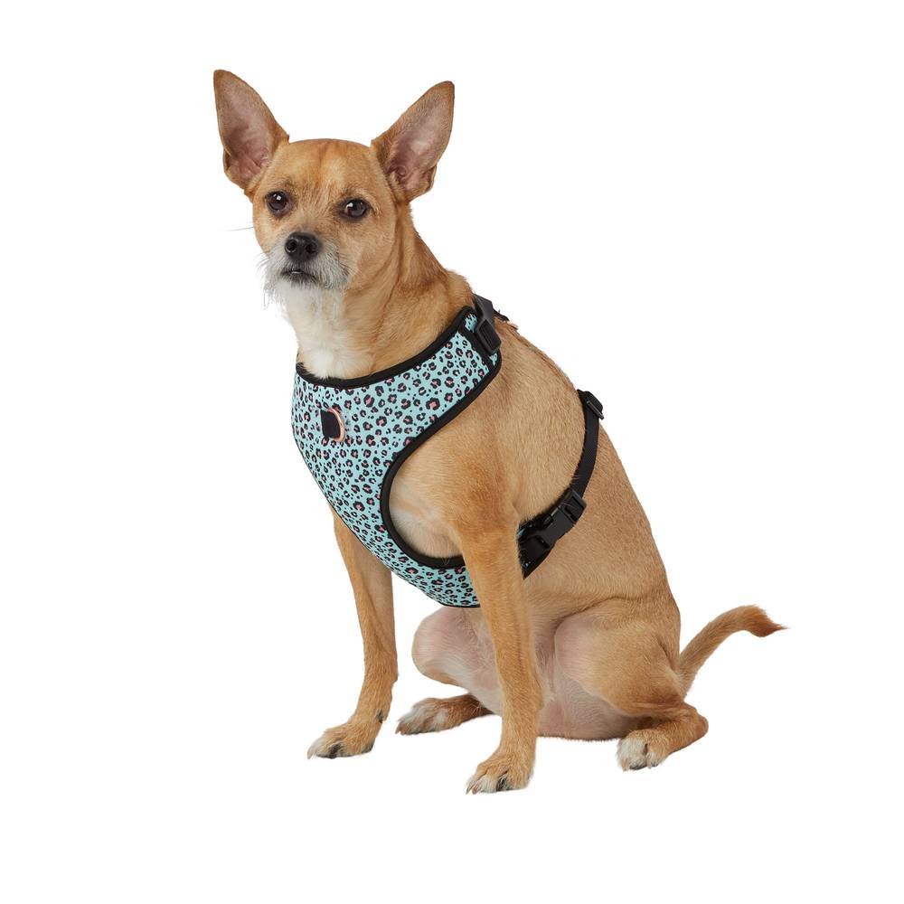 Top Paw® Teal Cheetah Print Comfort Dog Harness (Color: Teal, Size: X Small)