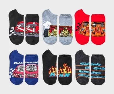 Boys' Hot Wheels 6pk No Show Socks - M/L