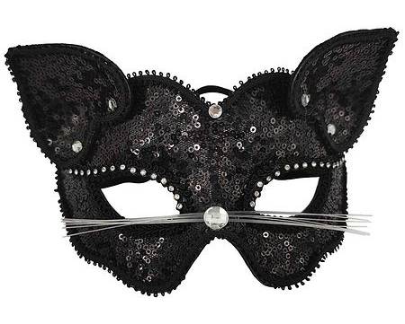 Festive Voice Happy Halloween Adult Cat Mask, Black