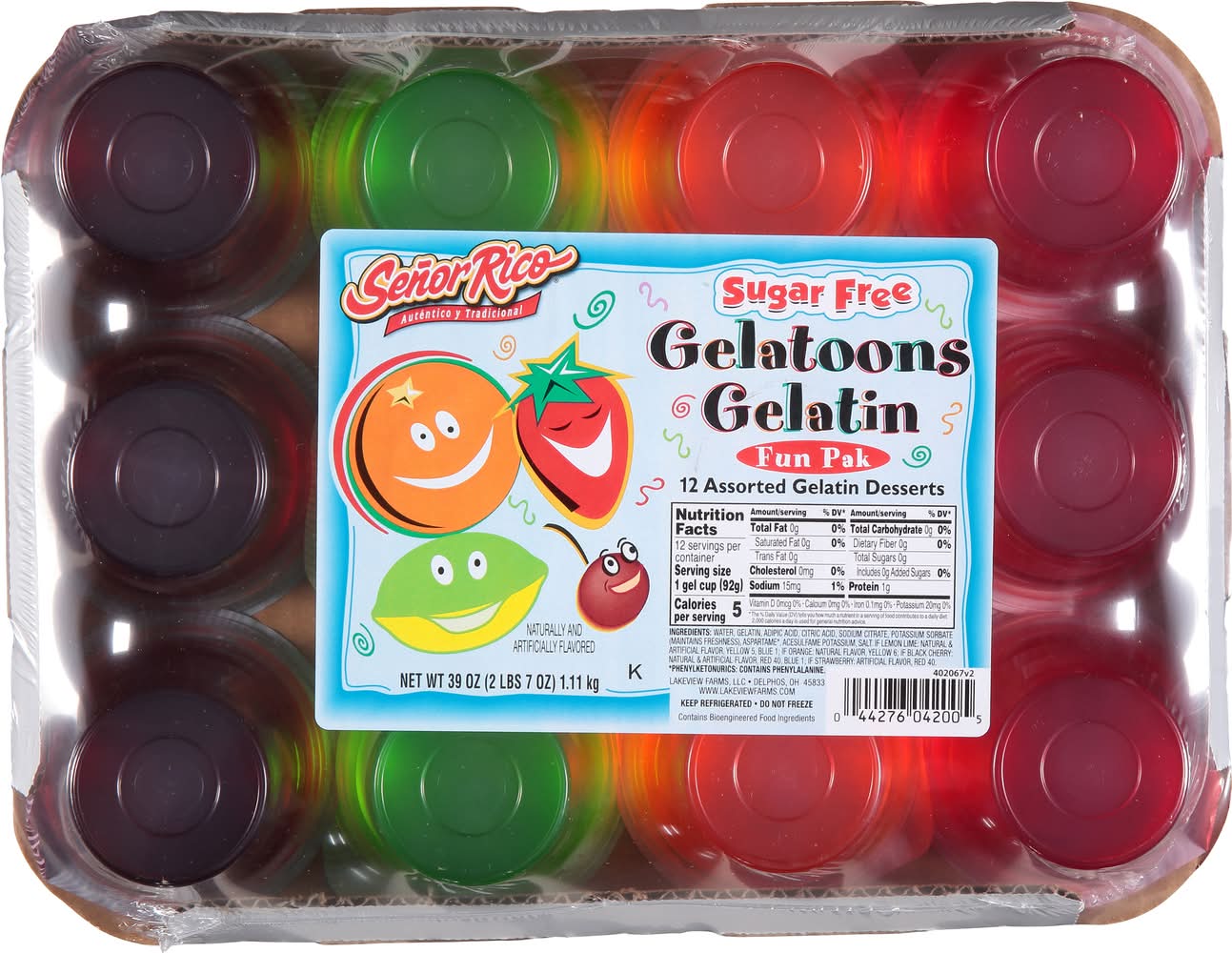 Señor Rico Gelatoons Gelatin Desserts, Assorted (39 oz, 12 ct)