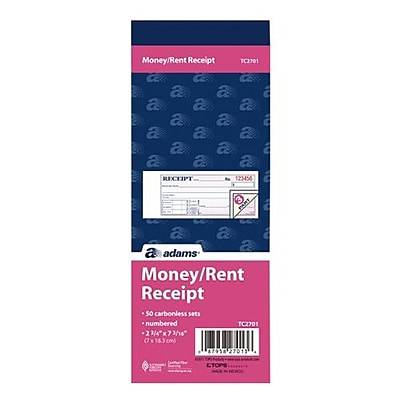 TOPS 3-Part Money/Rent Receipt Book, 2.75 x 7.19, 50 Sheets/Book (TC2701-3)