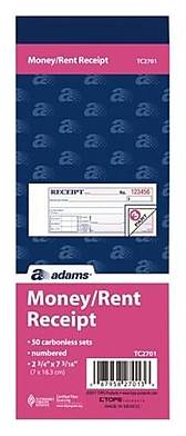 TOPS 3-Part Money/Rent Receipt Book, 2.75 x 7.19, 50 Sheets/Book (TC2701-3)