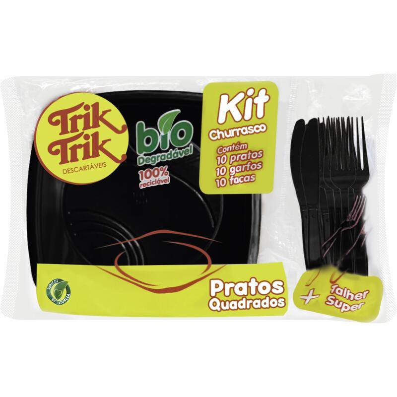 Triktrik kit de descartáveis preto para churrasco (30 unidades)