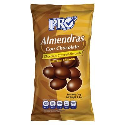 Pro Almendras C/Chocolate Paquete 70 Gr