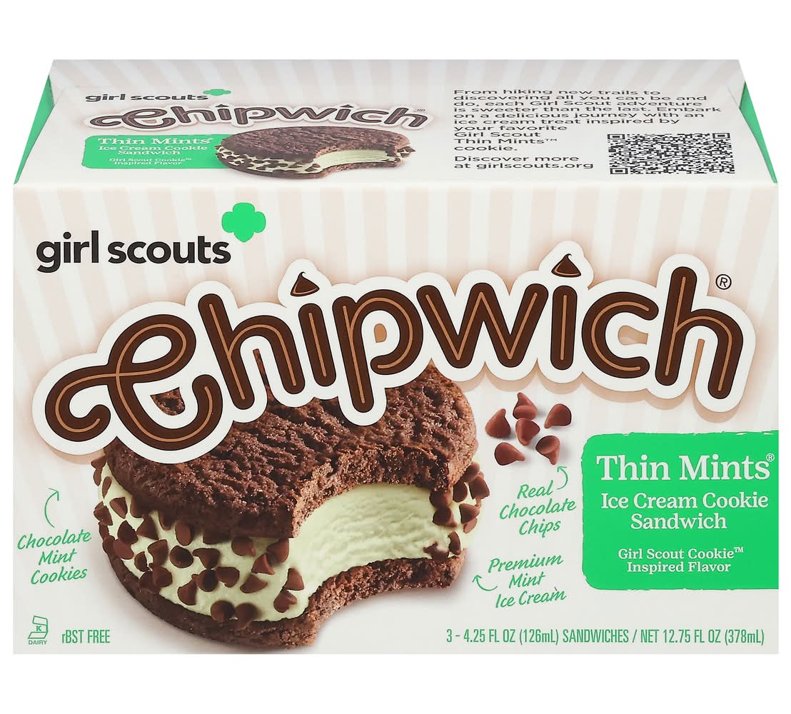 Chipwich Ice Cream Cookie Sandwich, Thin Mints (4.25 fl oz, 3 ct)