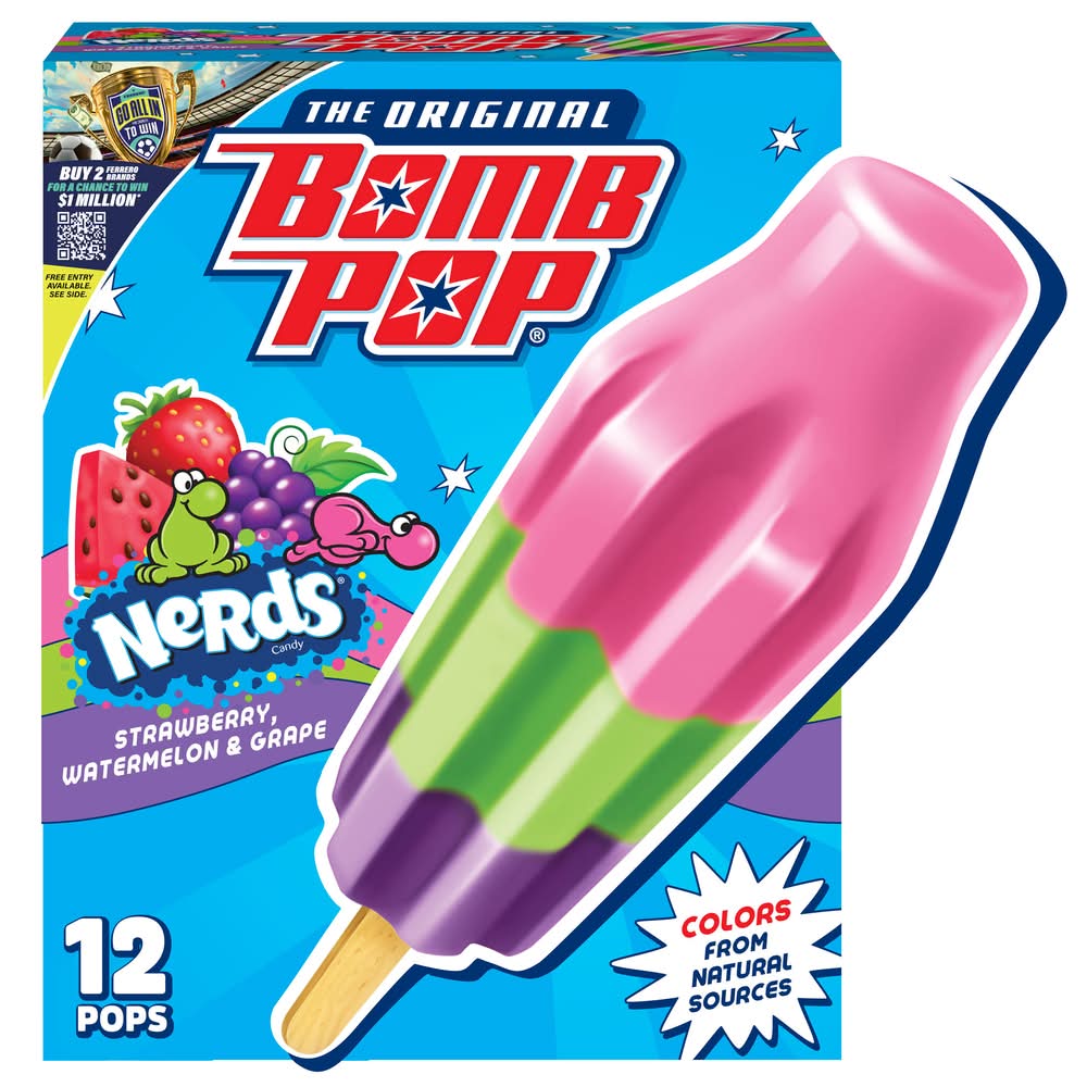 Bomb Pop The Original Nerds Candy, Strawberry Watermelon & Grape (21 fl oz, 12 ct)