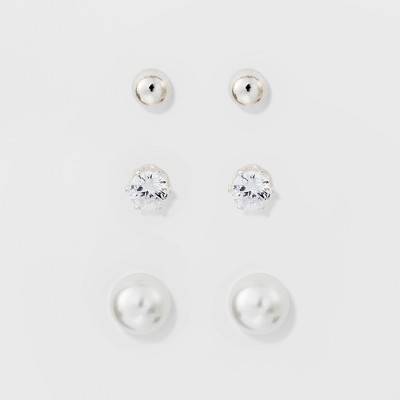 A New Day Stud Earring Set, Silver-White (3 ct)