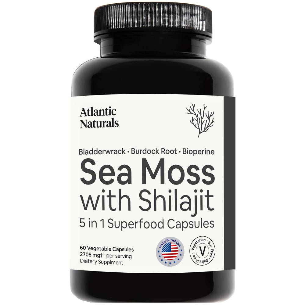 Sea Moss With Shilajit - 5 In 1 Superfood With Bladderwrack, Burdock Root & Bioperine (60 Capsules)