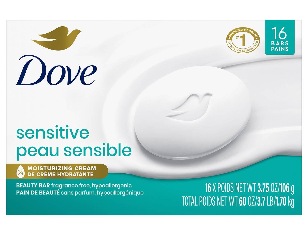 Pain De Savon Dove Pour Peau Sensible , 16 X 106 G / Dove Sensitive Skin Soap Bar, 16 X 106 G