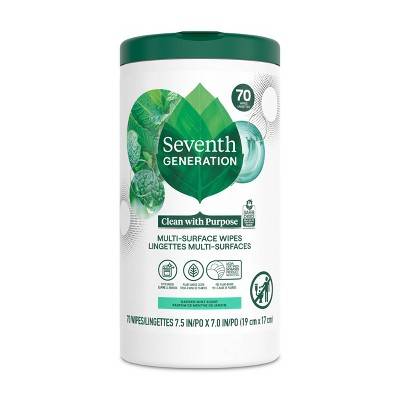 Seventh Generation Garden Multi-Surface Cleaning Wipes, Mint, 7.5 IN/PO X 7.0 IN/PO (10.92 fl oz, 70 ct)