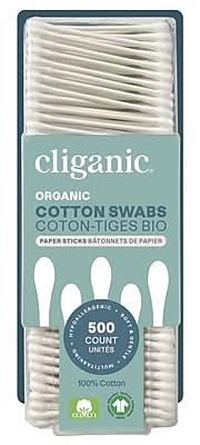 Cliganic Organic Cotton Tipped Swabsticks, Paper Shaft, 500/Pack (CL-BE-021-NB)