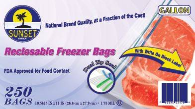 Sunset - Reclosable Freezer Zipper Bag, gallon size - 250 ct (1X250|Case of 1)