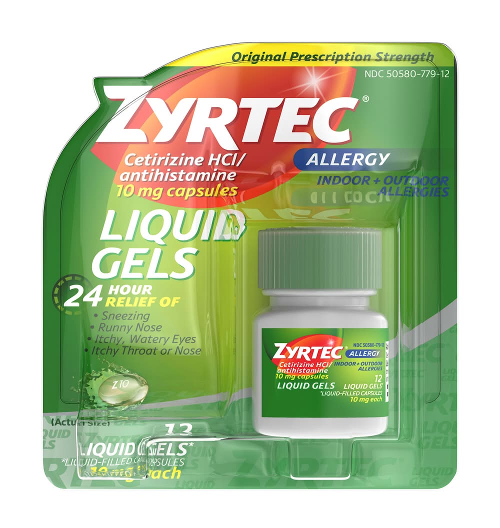 Zyrtec Cetirizine Hci Allergy Relief 10 mg Liquid Gel Capsules (12 ct)