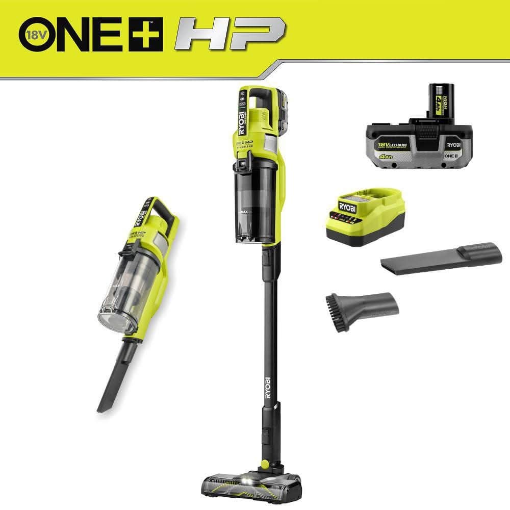 Ryobi One+ Hp 18V Cordless Pet Stick Vacuum Cleaner Kit With 4.0 Ah High Performance Battery And Charger