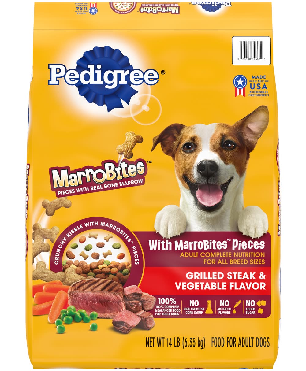 Pedigree Adult With Marrobites Pieces Grilled Steak & Vegetable Flavor Food For Dogs (14 lbs)