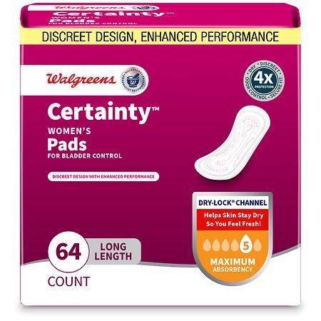 Walgreens Certainty Maximum Absorbency Incontinence Pads, Long