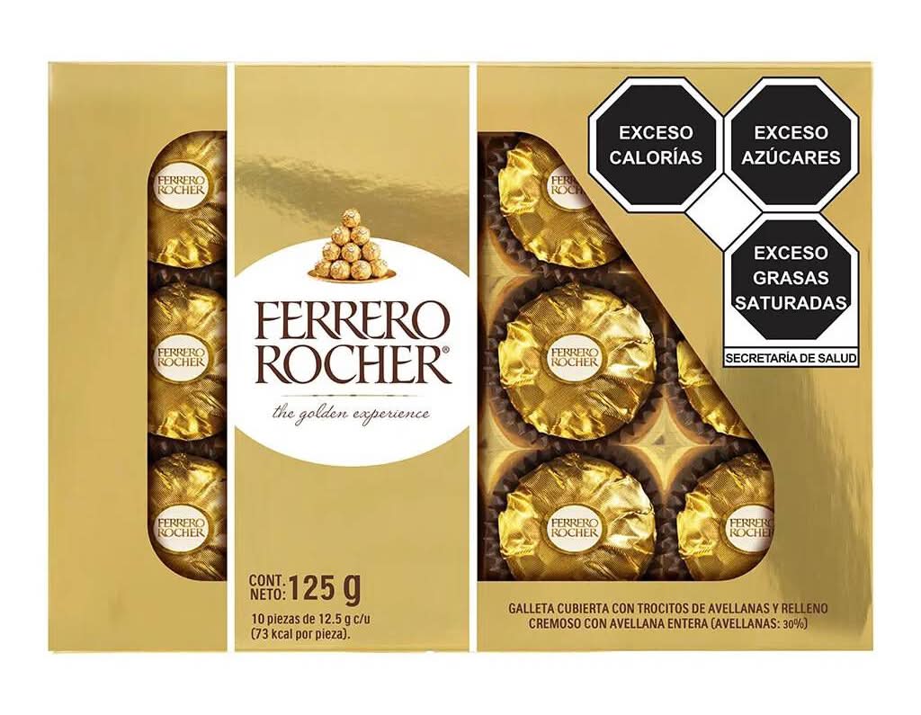 Ferrero Rocher · Galleta cubierta con trozos de avellana y relleno cremoso (10 un)