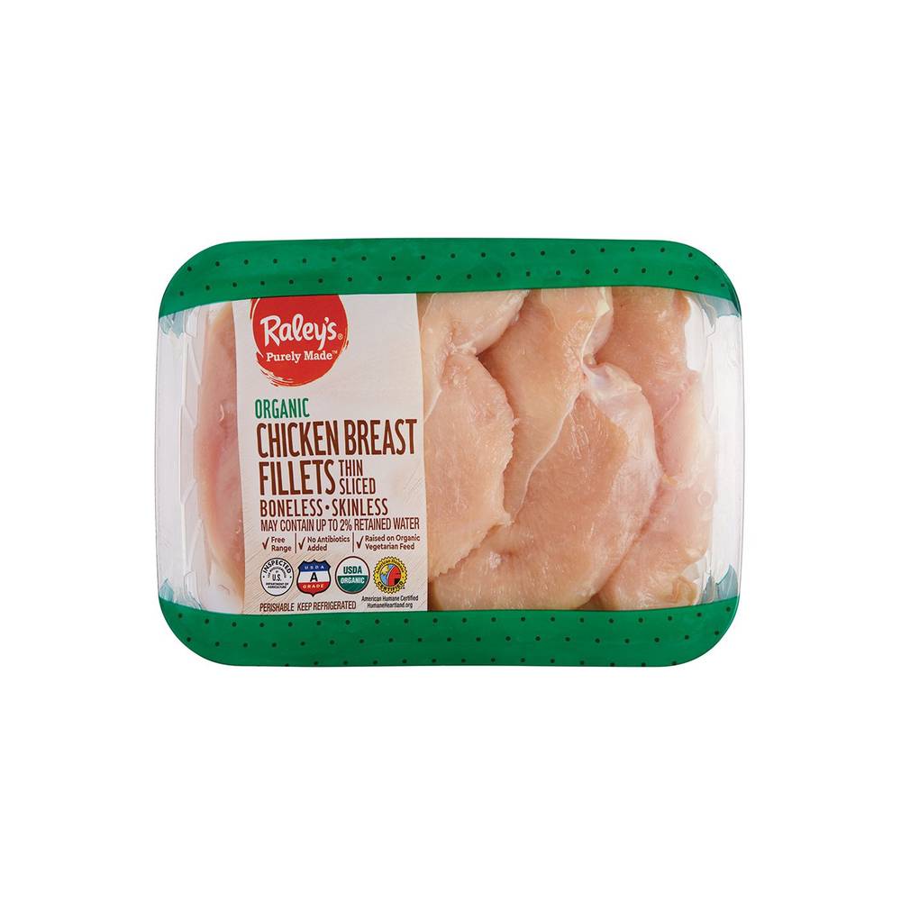 Raley'S Purely Made Organic Boneless Skinless Chicken Breast Fillets Thin Sliced Per Pound