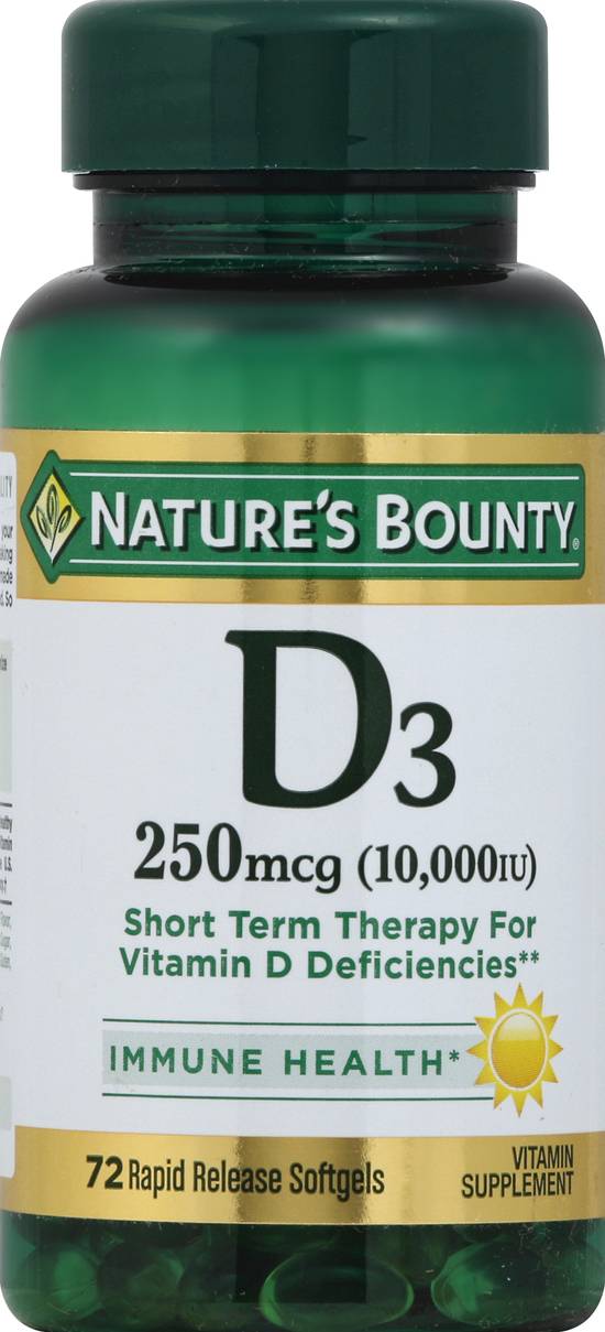 Nature's Bounty Vitamin D3 250 Mcg Softgels (72 ct)