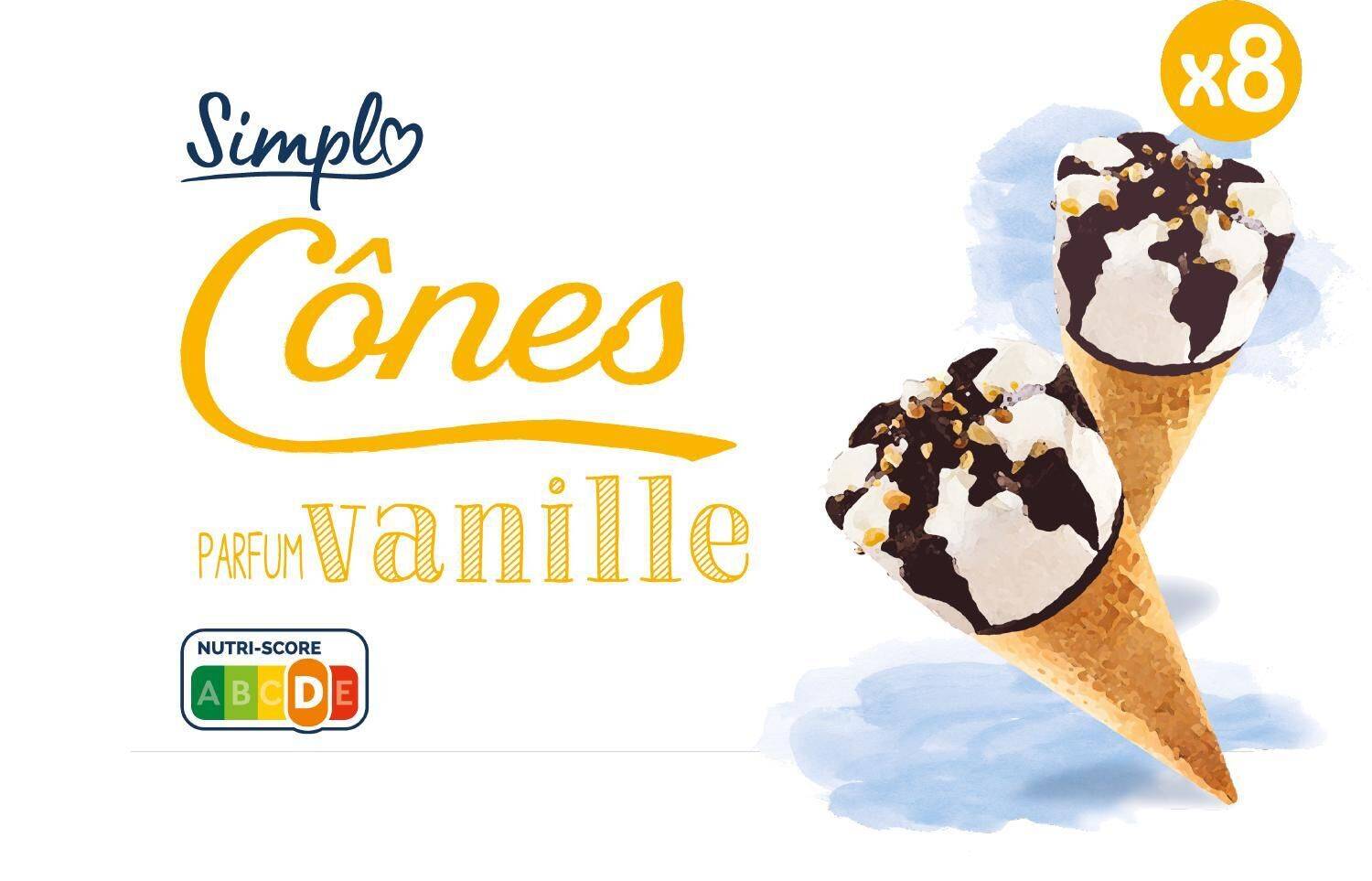 Simpl - Glace cône saveur vanille (8 pièces)