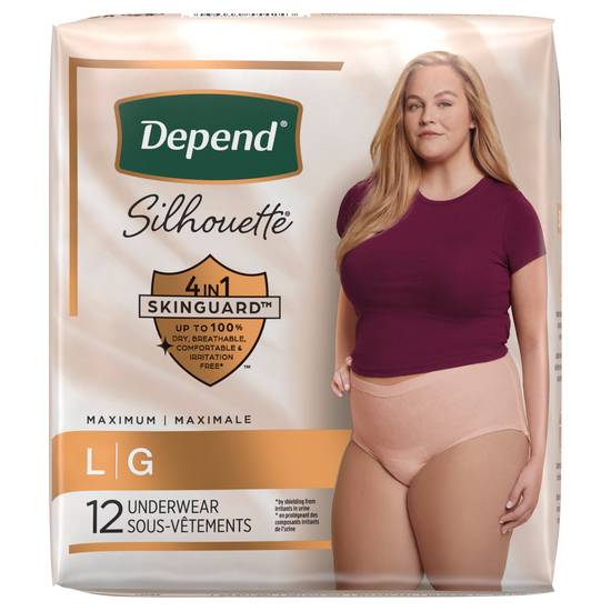 Depend Silhouette 4 in 1 Skinguard Incontinence & Postpartum Underwear For Women (l/pink)