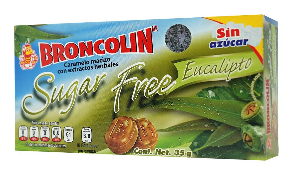 Broncolin · Sugar free caramelo macizo con extractos herbales, eucalipto (35 g)
