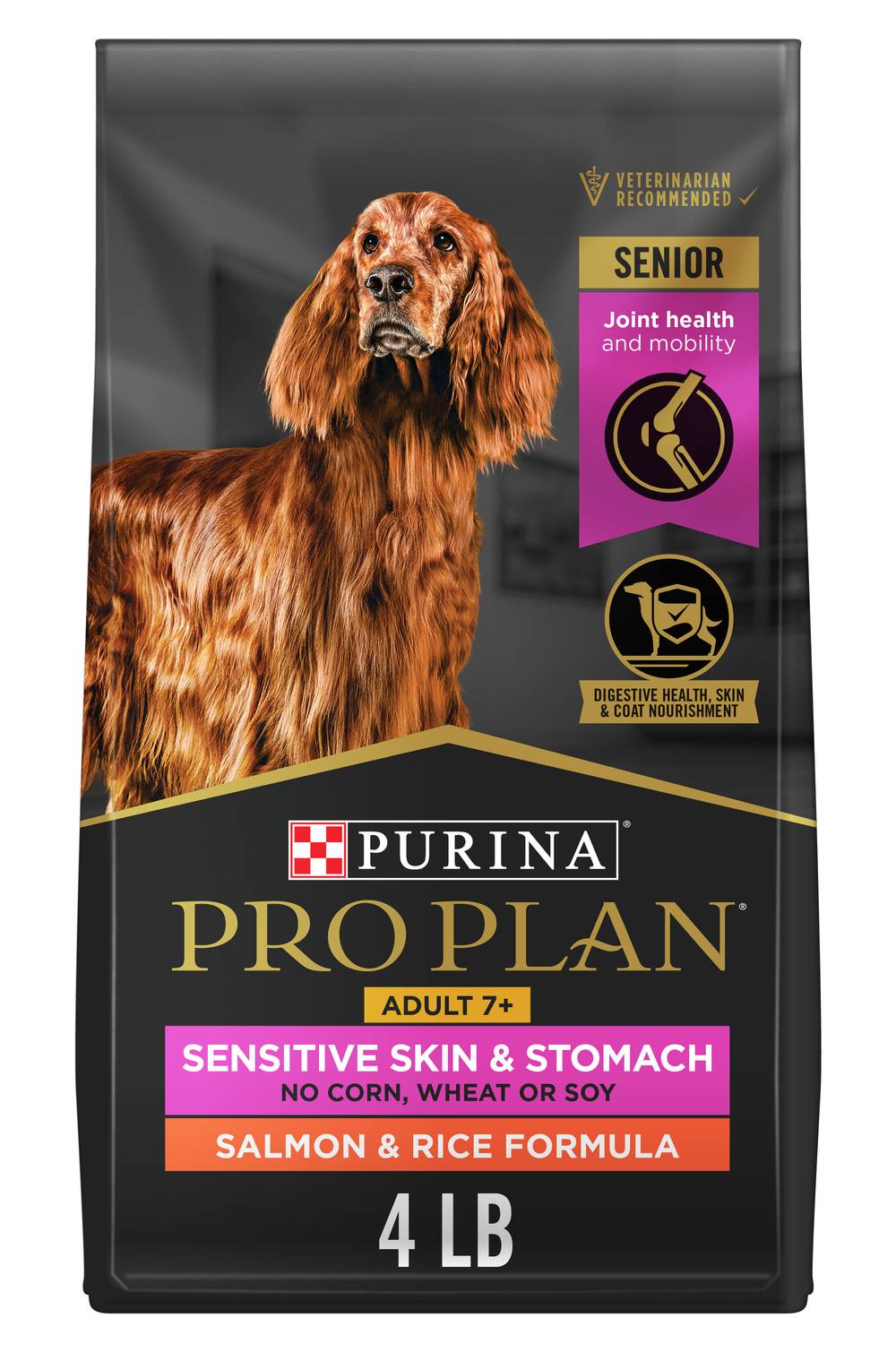 Purina Sensitive Skin & Stomach Dry Dog Food For Senior Dogs Adult 7+, Salmon & Rice (4 lbs)