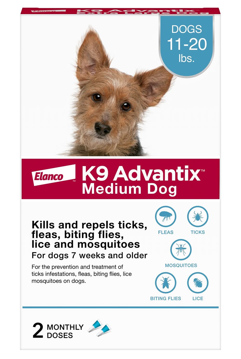 K9 Advantix® Flea, Tick & Mosquito Prevention for Medium Dogs 11-20 lbs, Monthly Dose Treatment (Size: 2 Count)