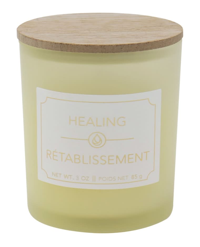 Healing Scented Candle in Frosted Glass with Wood Lid, 3 oz.