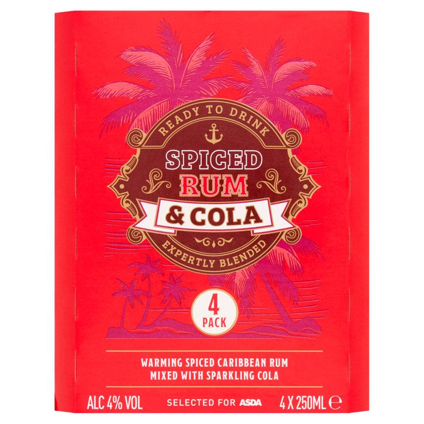 Asda Spiced Rum & Cola Ready To Drink (4 pack, 250 ml)