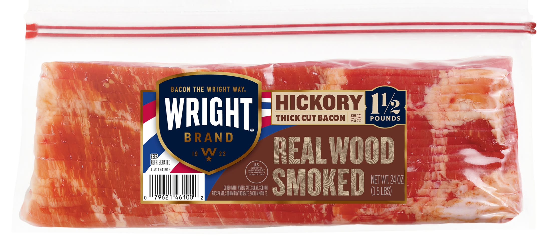 Wright Hickory Real Wood Smoked Thick Cut Bacon (24 oz)