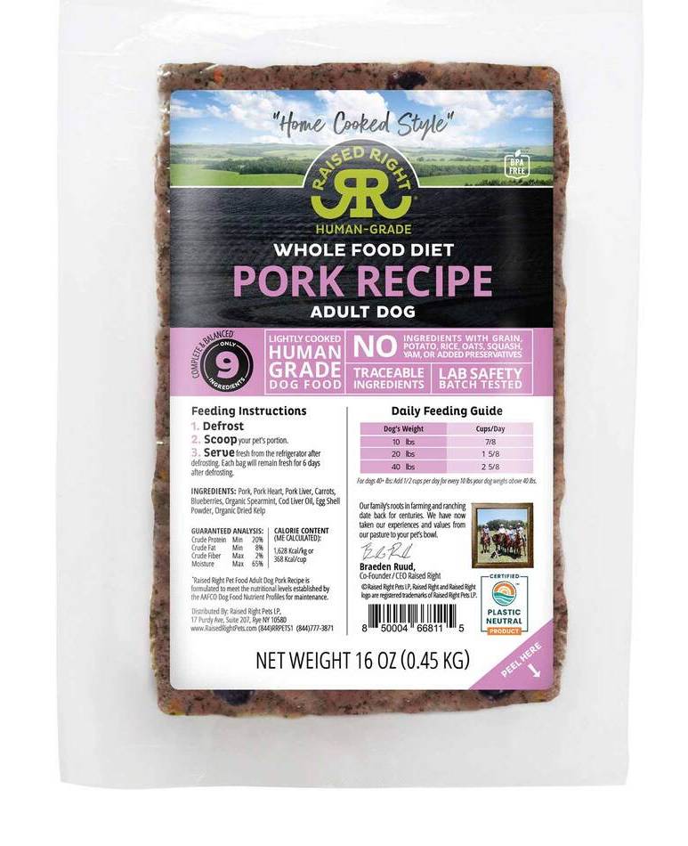 Raised Right Home Cooked Style Pork Recipe Adult Dog Food (16 oz)