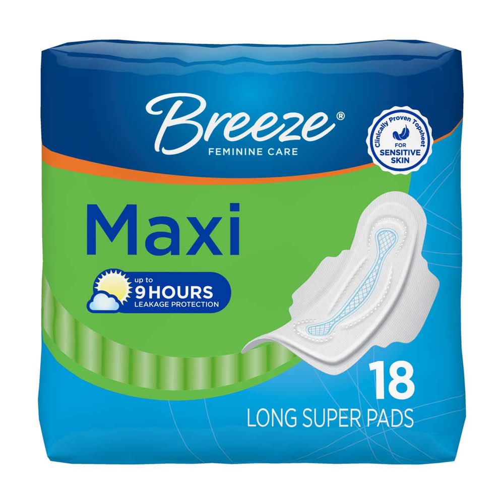 Breeze Maxi Long Super Pads, 2 (18 ct)