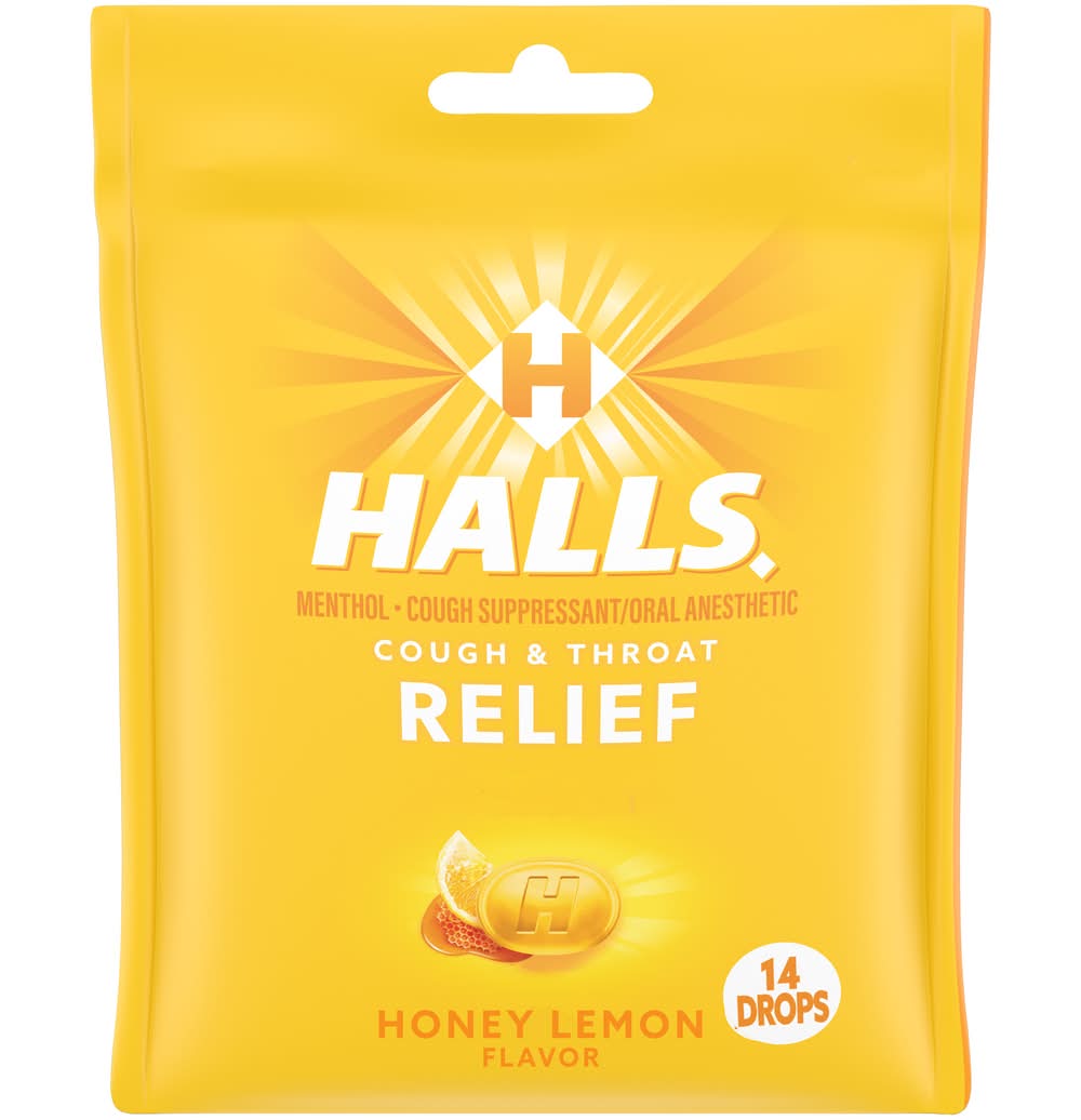 Halls Menthol Honey Lemon Flavor Cough Suppressant/Oral Anesthetic (1.53 oz)