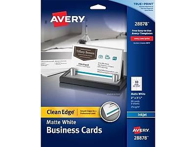 Avery Two-Side Printable Clean Edge Business Cards For Inkjet Printers 28878, White, Matte, pack Of 90