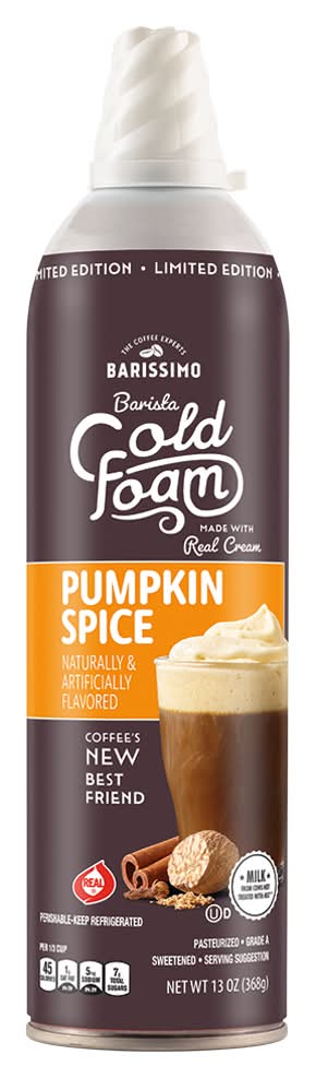 Barissimo Barista Cold Foam Coffee Cream, Pumpkin Spice (13 oz)