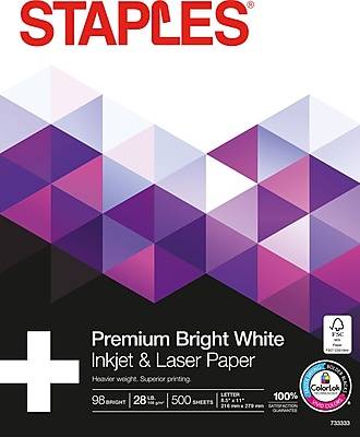 Staples Laser Paper 28 Lbs 98 Brightness 500/ream, 8.5 x 11 Inch (500 ct)