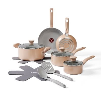 T-Fal Simply Cook Ceramic Cookware Set, Beige (12 ct)